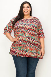 SALE!! 74 PSS {Simply Mesmerized} Multi-Color Print Ruffle Hem Top EXTENDED PLUS SIZE 4X 5X 6X