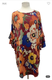 SALE! 79 PQ-A {Diva At Heart} Red Large Floral Print Tunic EXTENDED PLUS SIZE 3X 4X 5X