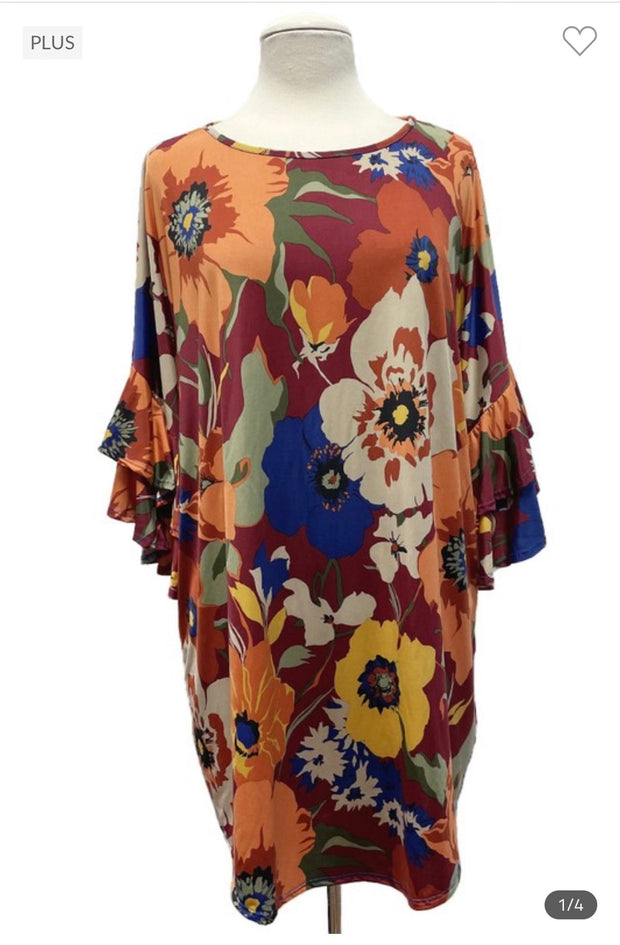 SALE! 79 PQ-A {Diva At Heart} Red Large Floral Print Tunic EXTENDED PLUS SIZE 3X 4X 5X