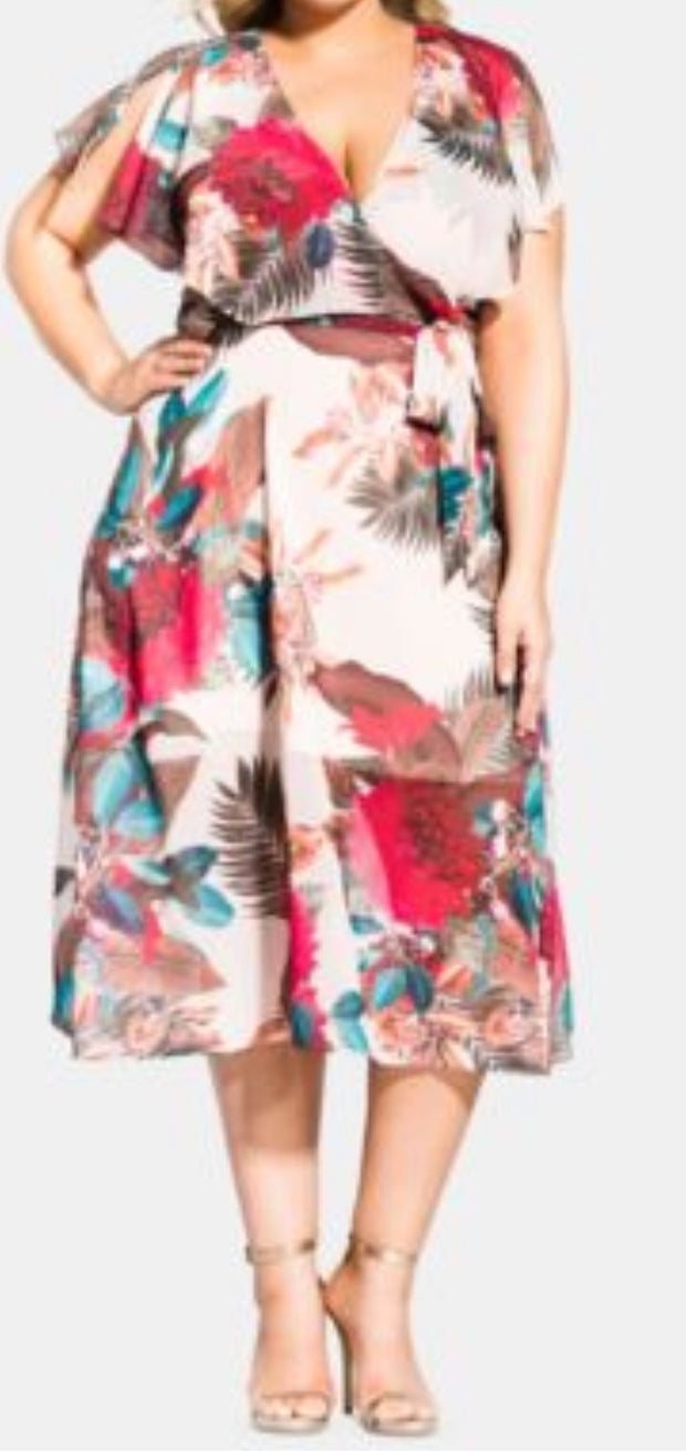 SALE!! LD-D  M-109  {City Chic} Taupe Floral Dress Retail $119.50 PLUS SIZE 18W