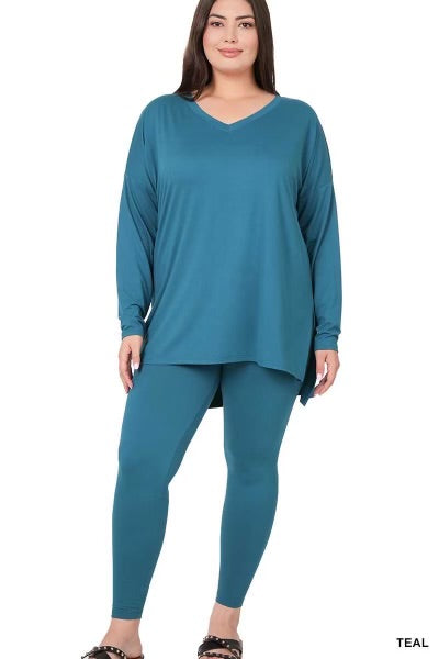 62 SET-K {Finding My Way} Teal Long Sleeve  V-Neck Set PLUS SIZE 1X 2X 3X