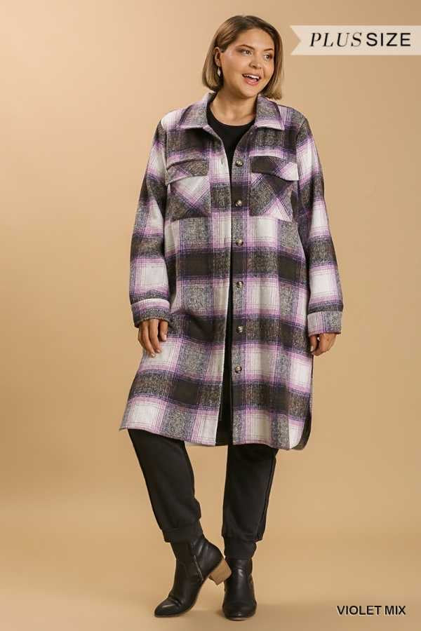 SALE! 25 OT-L {Win Your Approval} Umgee Violet Mix Plaid Cardigan PLUS SIZE XL 1X 2X