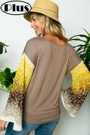 15 CP {Strive For Excellence} Taupe Top W/Print Sleeves PLUS SIZE 1X 2X 3X