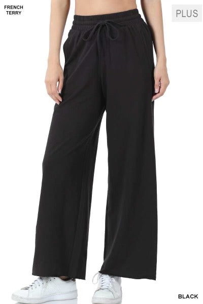 LEG-27 {Start Off Right} Black Palazzo Drawstring Pants PLUS SIZE 1X 2X 3X