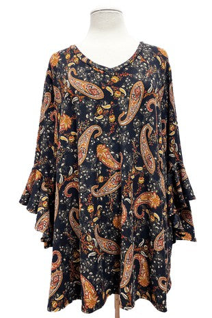 80 PQ {One Way Ticket} Black/Brown Paisley Ribbed Top EXTENDED PLUS SIZE 4X 5X 6X