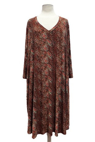 SALE!! 61 PQ  {Time To Tango} Brown Print V-Neck Dress EXTENDED PLUS SIZE 3X 4X 5X