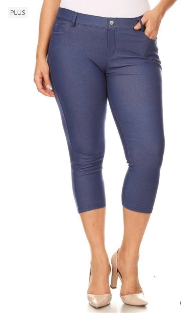 LEG-L {Navy Revolution} Navy Capri Length Jeggings PLUS SIZE 1X 2X 3X