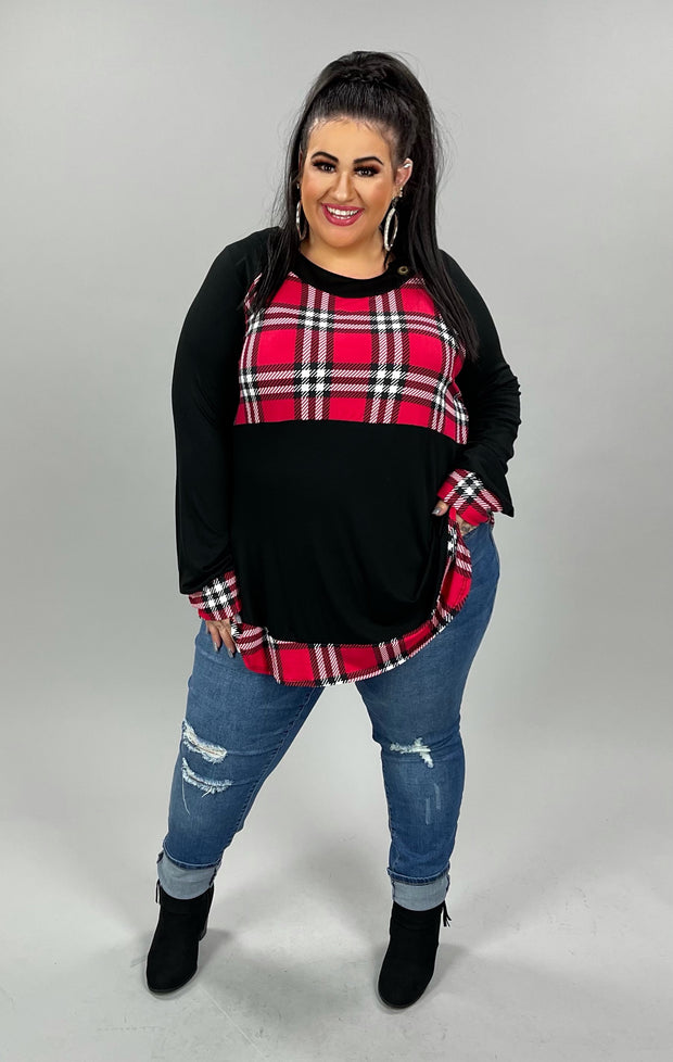 35 CP-A {Joyful} Black/Red Print Top PLUS SIZE 1X 2X 3X