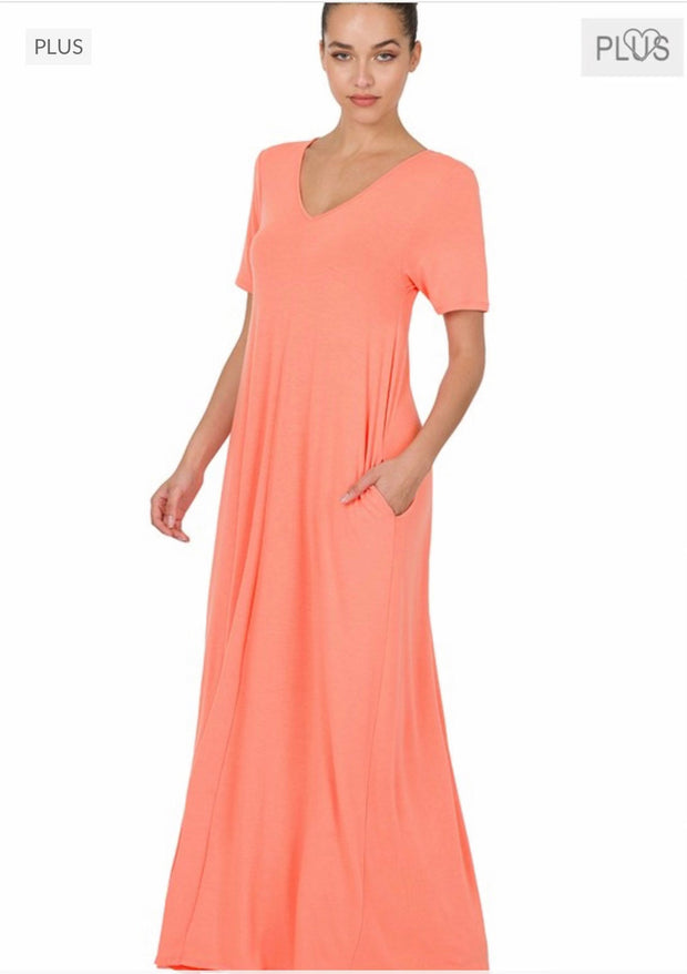 SALE!!  LD-P {Evolving Love} CORAL V-Neck Maxi Dress PLUS SIZE 1X 2X 3X