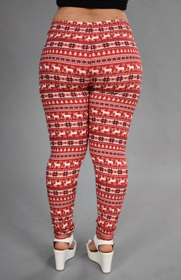 LEG-27 {Happy Holidays} Red Snowflake /Deer Leggings   X-PLUS