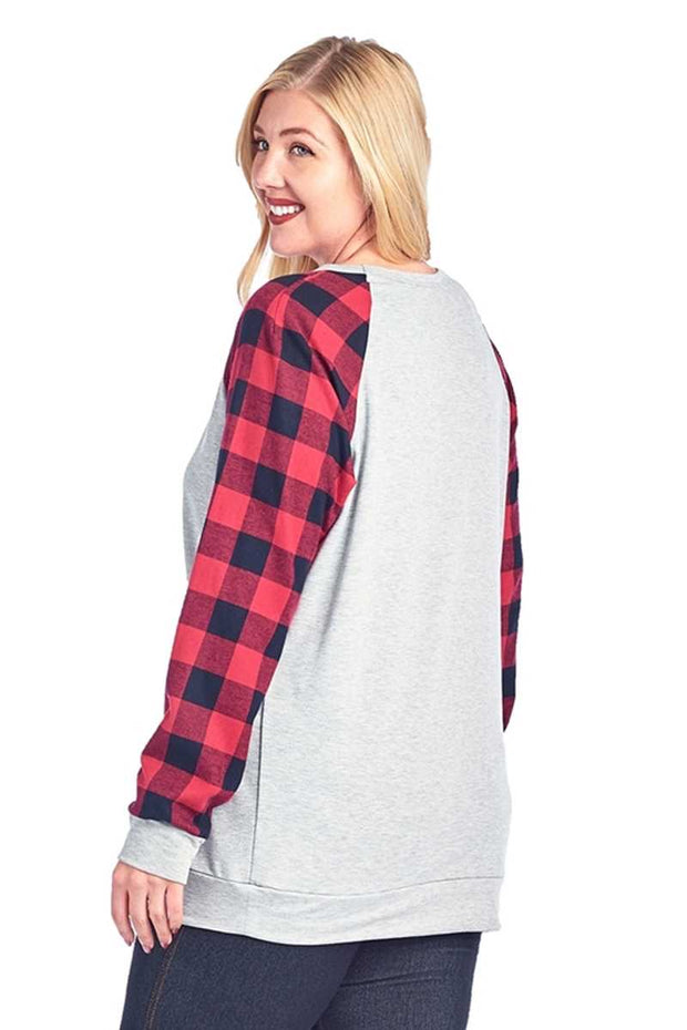 SALE! 32 GT-A {Grinch Face} Grey Red Plaid "Resting Grinch Face" Top PLUS SIZE XL 2X 3X