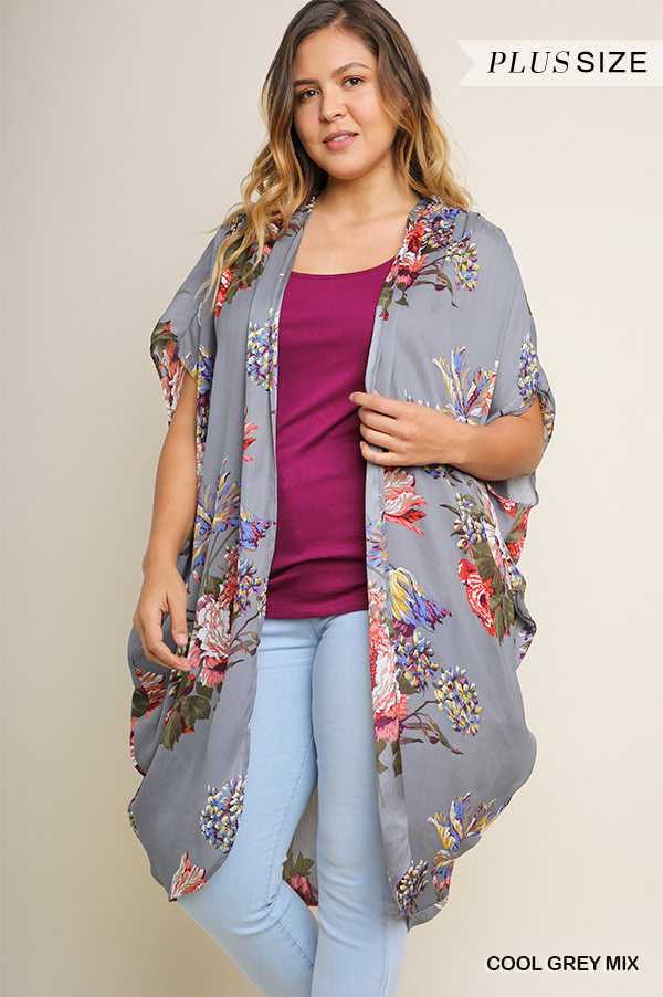 SALE!! 15 OT-E {Cover Me In Flowers} Umgee Grey Floral Kimono PLUS SIZE XL/1X  1X/2X