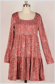 35  PLS-A {Charmed Beauty} Raspberry Print Tiered Dress   PLUS SIZE 1X 2X 3X