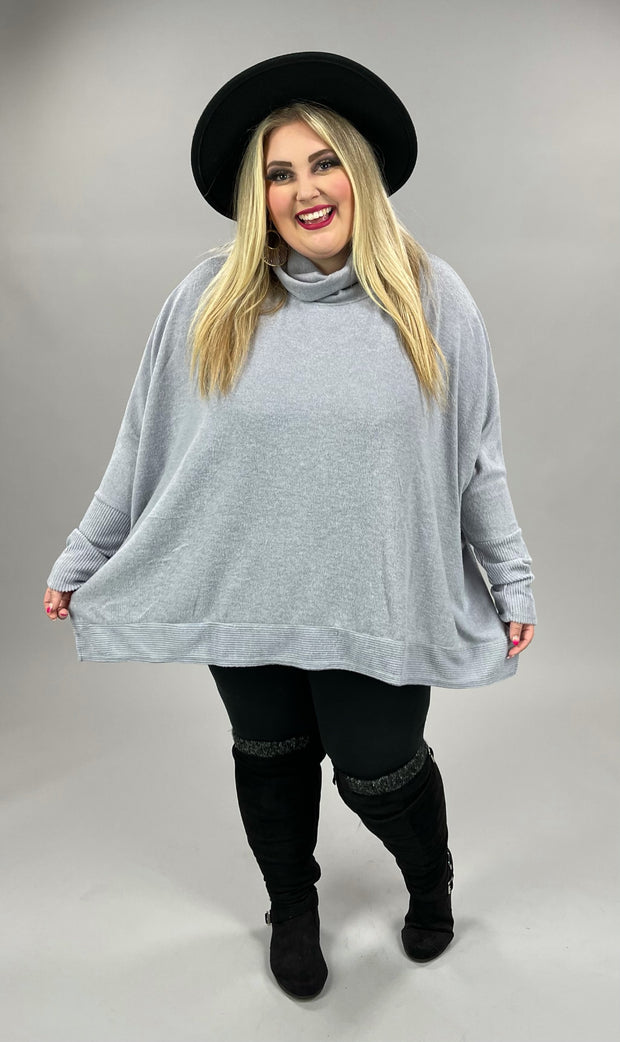 59 SLS-I {Reflections} Heather Gray Oversized Turtleneck Top PLUS SIZE 1X 2X 3X