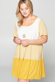 SALE!!  95 CP-Y {Best Weather Ever} Mustard Stripe Polka Dot Dress PLUS SIZE 1X 2X 3X