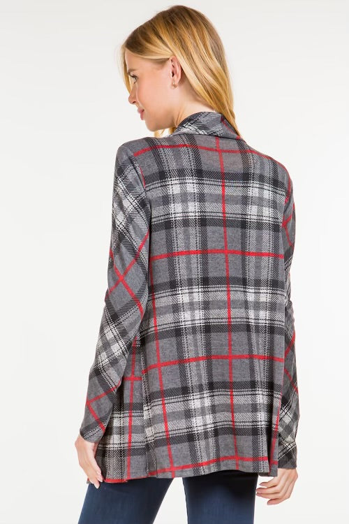 76 OT-I {My Point Of View} Grey Plaid Cardigan PLUS SIZE 1X 2X 3X