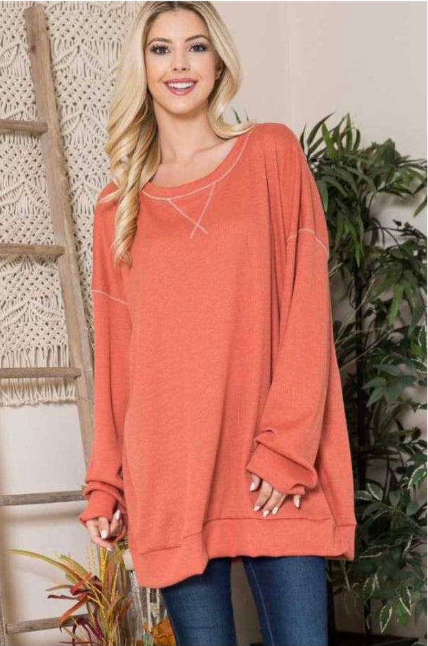 96  SLS-B {Autumn Threads} Rust  Stretchy Knit Tunic PLUS SIZE 1X 2X 3X