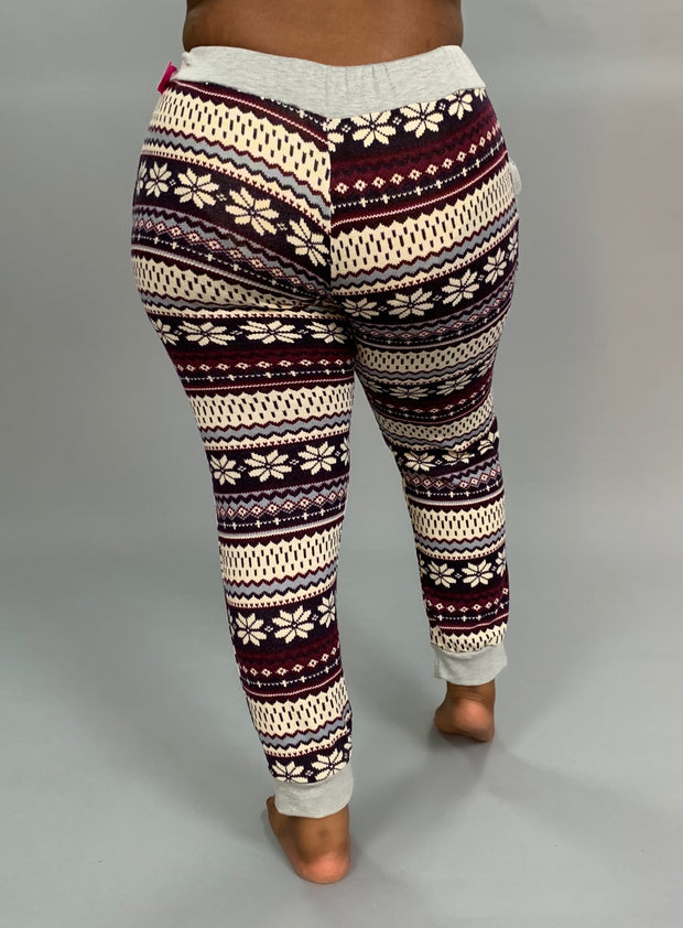 SALE!!  BT-C Plum/Ivory Snowflake Print Jogger Pants with Pockets  PLUS SIZE SALE!!