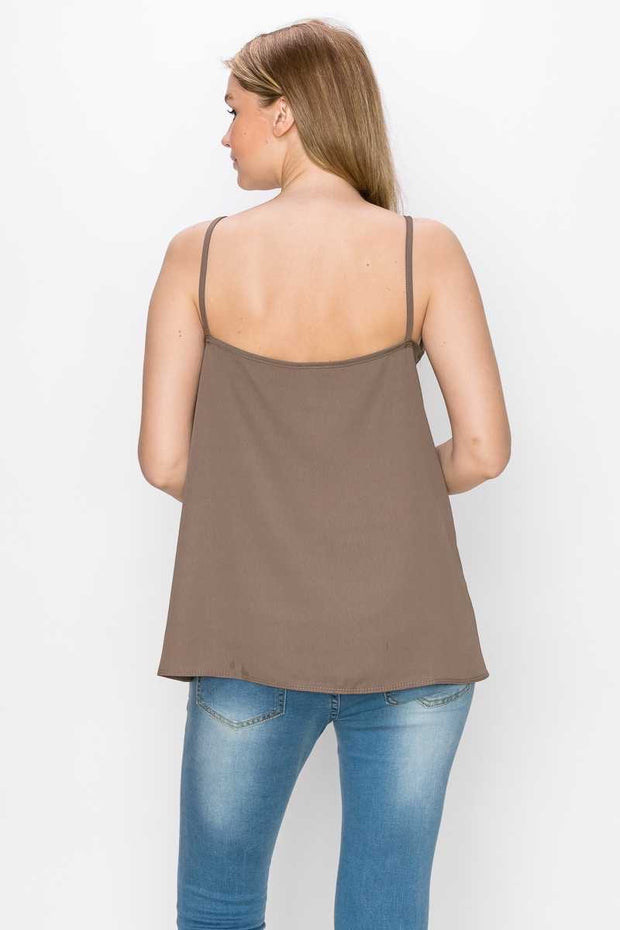 56 SV-A{Chai Tea} Mocha Cami w Lace Detail PLUS SIZE XL 2X 3X