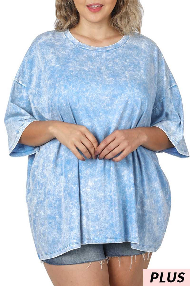 SALE!! 66 PSS-J {Picnic Time} Sky Blue Mineral Wash Top PLUS SIZE 1X/2X  2X/3X