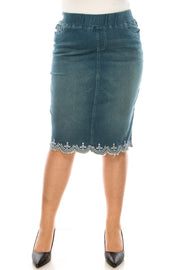 SALE!! LEG-16 {Putting It Simply} Denim Embroidered Skirt EXTENDED PLUS SIZE 4X 5X