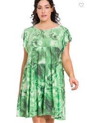 SALE!! 31 PSS-W {The World Is Your Oyster} Green Tie Dye Tiered Dress PLUS SIZE 1X 2X 3X