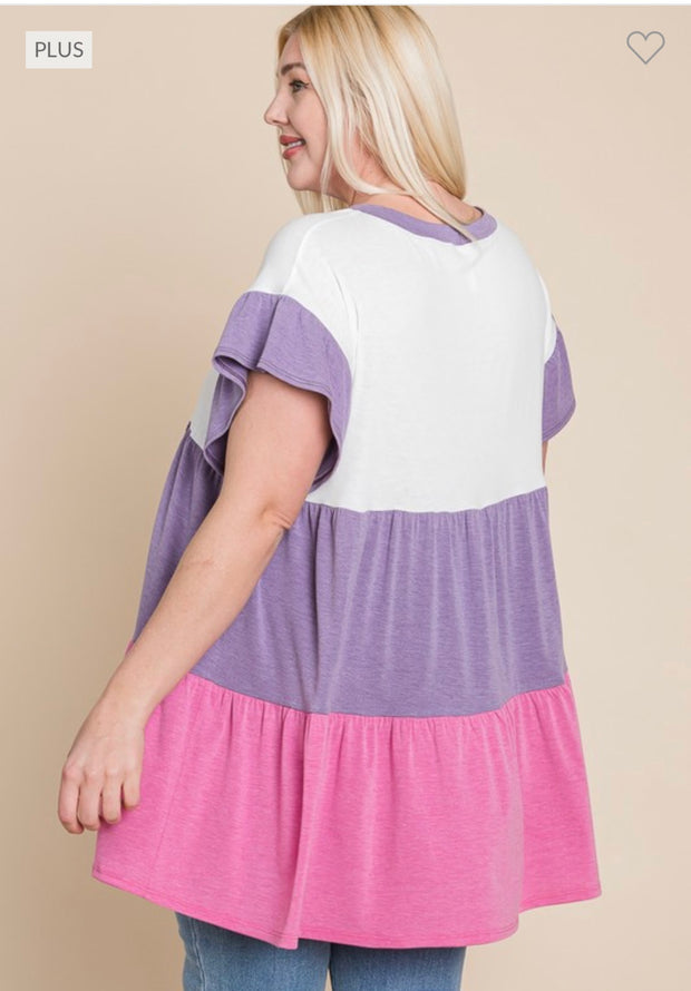 22 CP-U {Share The Joy} Lavender/Pink Contrast Dress PLUS SIZE 1X 2X 3X