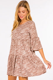 69 PQ-Z {On The Safari} Taupe Zebra Print Tiered Dress  PLUS SIZE 1X 2X 3X