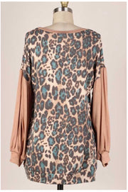 21 CP-B {Meant Well}  Mocha Teal Leopard Knit Top PLUS SIZE XL 2X 3X