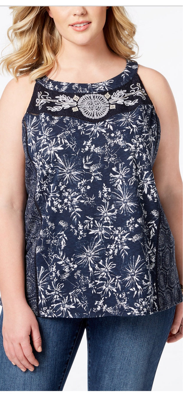 SALE!! SV-A/M-109 {Style & Co} Navy Print Sleeveless Top Retail $44.50