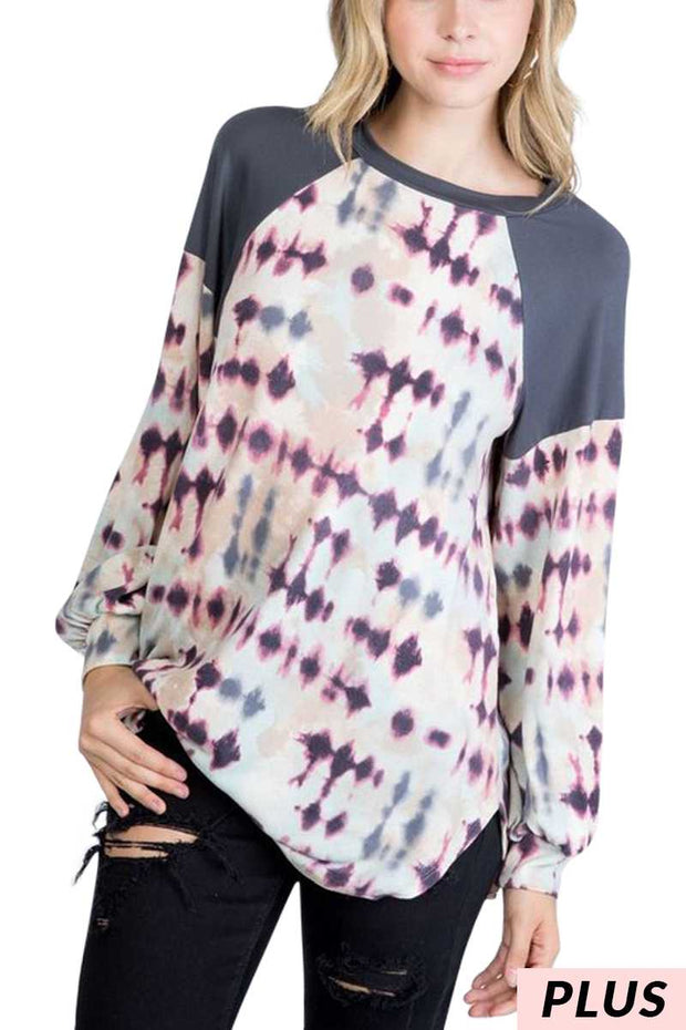 15 CP {Just Dandy} Charcoal/Purple Tie Dye Top PLUS SIZE XL 2X 3X