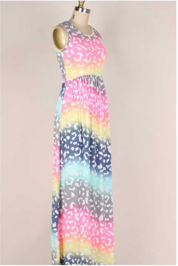 SALE!! LD-Y {Spotted Rainbow}  Multi-Color Long Dress W/Spots PLUS SIZE 1X 2X 3X