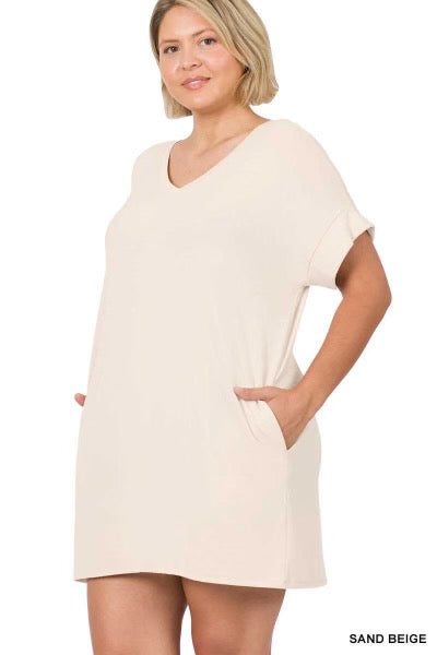 95 SSS-C {One Glance Says It All} Sand Beige V-Neck Tunic PLUS SIZE 1X 2X 3X