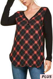 15 CP {Steady As We Go} Black/Rust Print V-Neck Top PLUS SIZE XL 2X 3X