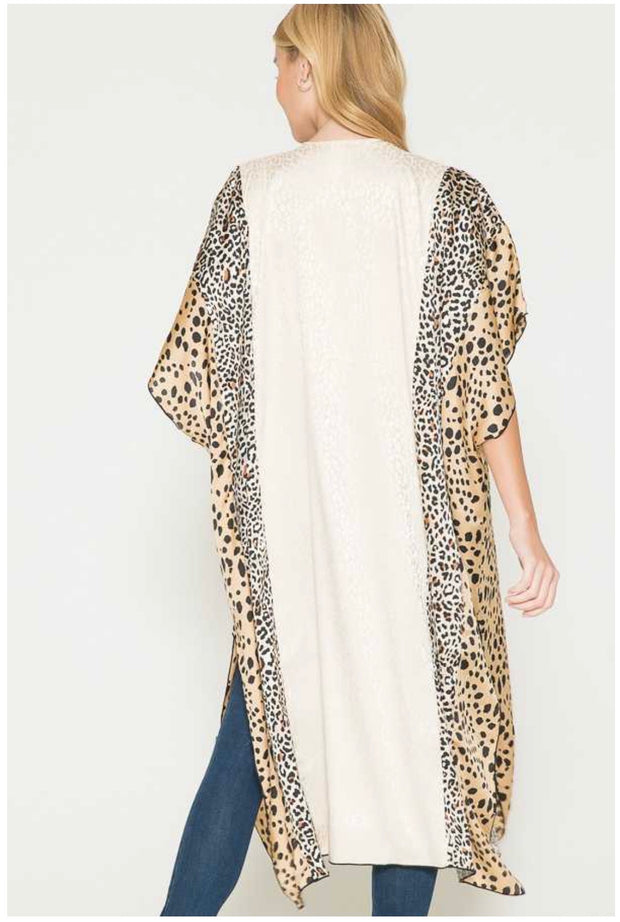 77 OT-C   {Totally Adored} Cream/Leopard Print Kimono PLUS SIZE 1X 2X 3X