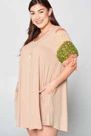 SALE!! 98 CP-B {A Heart For Love} Taupe Floral Sleeve Dress PLUS SIZE 1X 2X 3X