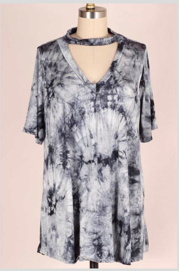 SALE!! PSS-P {Across The Sea} Gray Tie-Dye Mock Neck Top