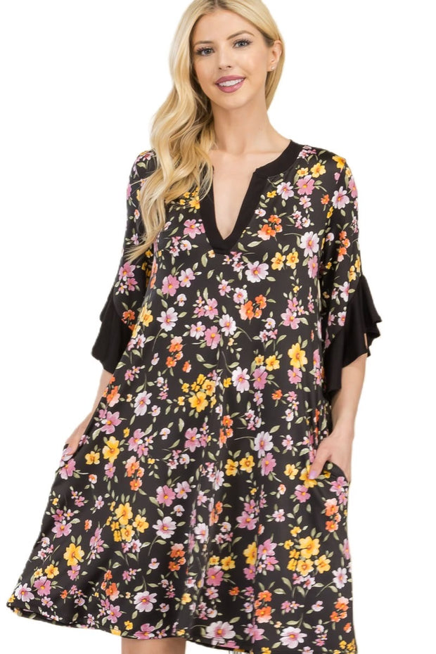 SALE!! 33 CP-A {Talk About Style} Black Floral Ruffle Sleeve Dress PLUS SIZE XL 2X 3X