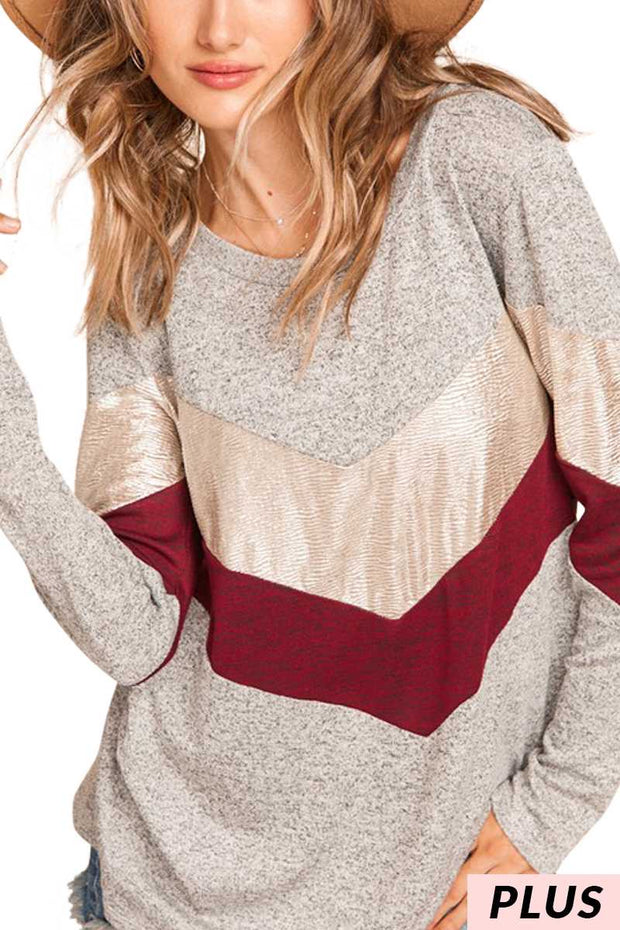 SALE! 29  CP-H {Like A Champ} Grey Maroon Metallic  Top PLUS SIZE XL 2X 3X