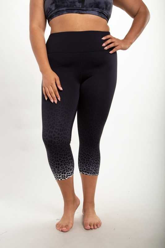 BT-99 {Keep Moving} Black Leopard Yoga Capri Pants PLUS SIZE XL 1X 2X 3X