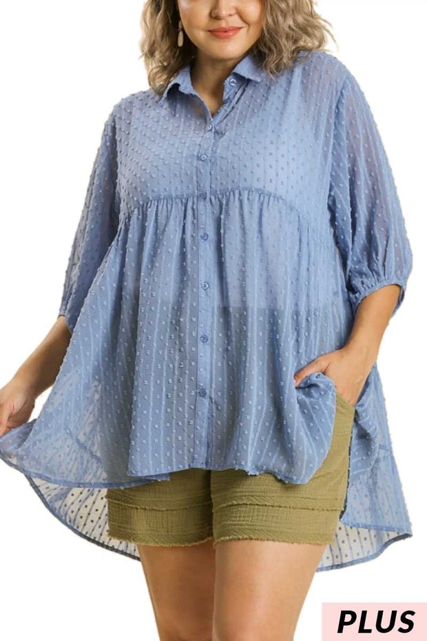 SALE!! 39 SQ-E {Bring On The Fun} Umgee Dusty Blue Swiss Dot Tunic PLUS SIZE XL 1X 2X