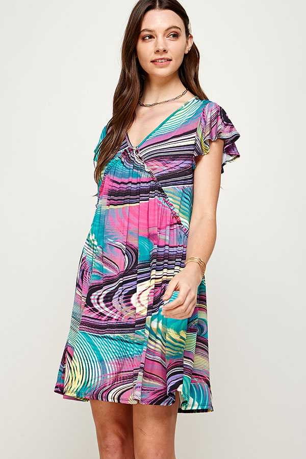 SALE!! 34 PSS-R {Happy Skies} Teal/Purple Print Babydoll Dress PLUS SIZE XL 2X 3X