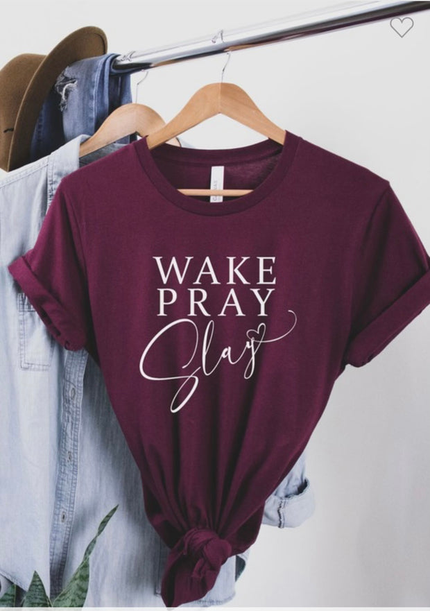 SALE!! 54 GT-H {Wake Pray Slay} Burgundy Graphic Tee PLUS SIZE 3X