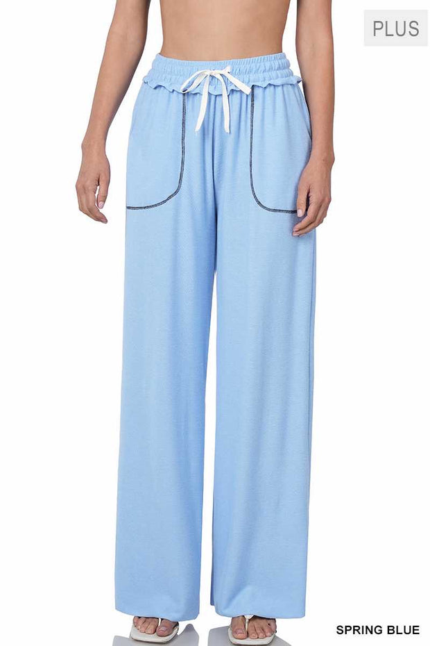 SALE!! BT-99 {Seal The Deal} Spring Blue Wide Leg Joggers  PLUS SIZE 1X 2X 3X