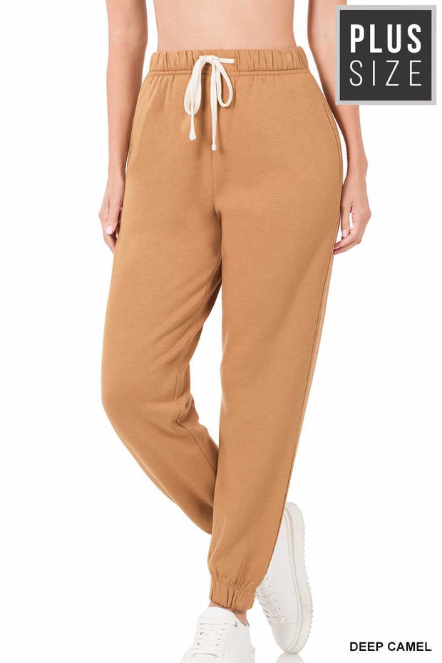 LEG-23 {Simply Cozy} Deep Camel Fleece Lined Jogging Pants PLUS SIZE 1X 2X 3X