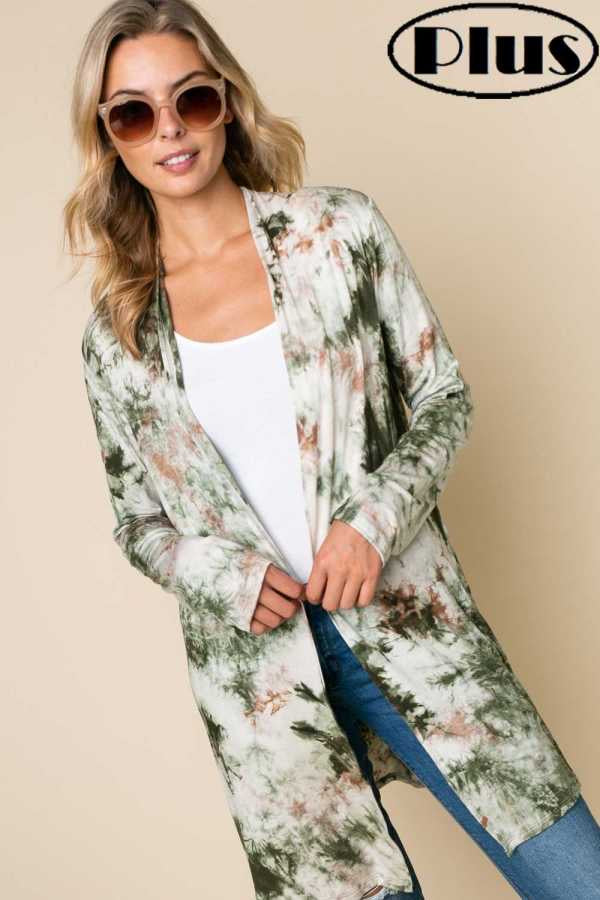 SALE!! 28 OT-H {Watch Me Now} Olive Tie Dye Cardigan PLUS SIZE 1X 2X 3X