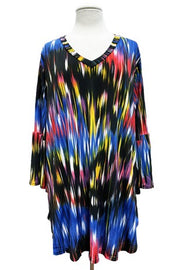 SALE!! 29 PQ {Busy Days Ahead} Blue Black Yellow Print Top PLUS SIZE XL 2X 3X