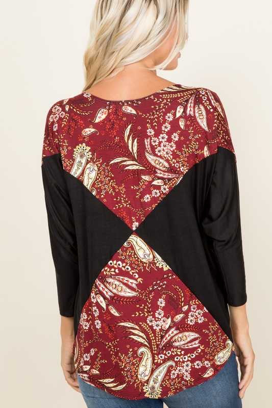 SALE!! CP-P {Harvest Blessing}  Maroon Black Paisley Print Top PLUS SIZE XL 2X 3X