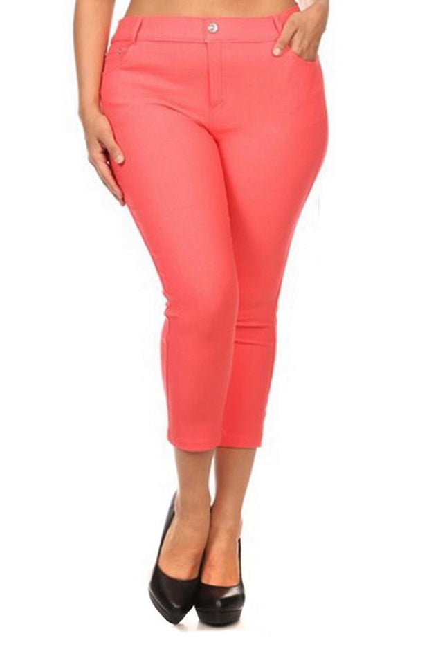 SALE!! BT-99 {Get "Jeggy" With It} CORAL Capri Jeggings  PLUS SIZE XL 2X 3X