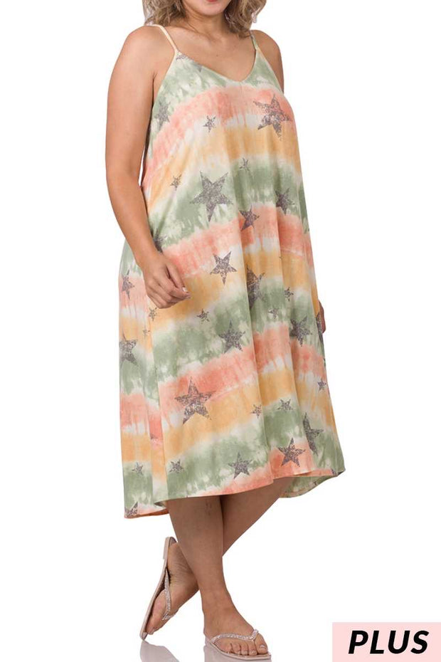 SALE!! LD-S {Star On Call} Sage Star Print Dress  PLUS SIZE XL 2X 3X